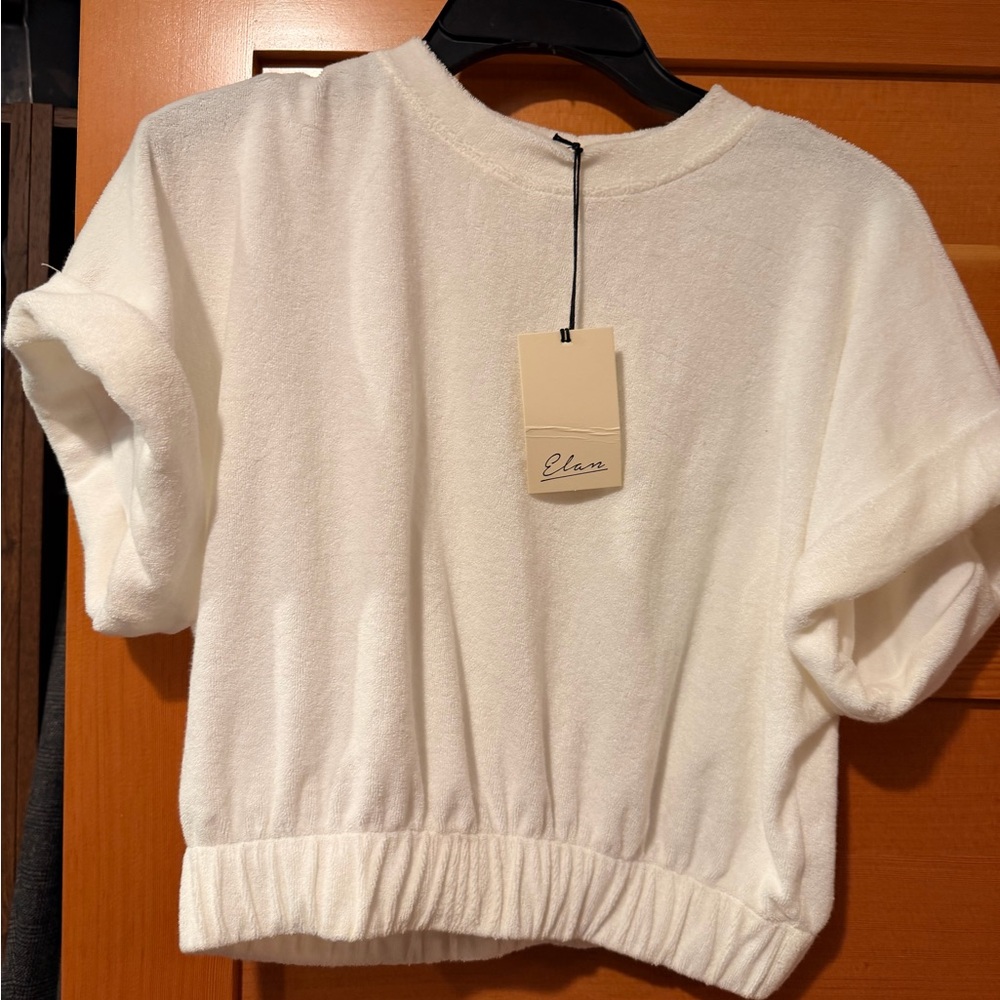 Elan Cream Terry Set Shorts and Crop Pullover